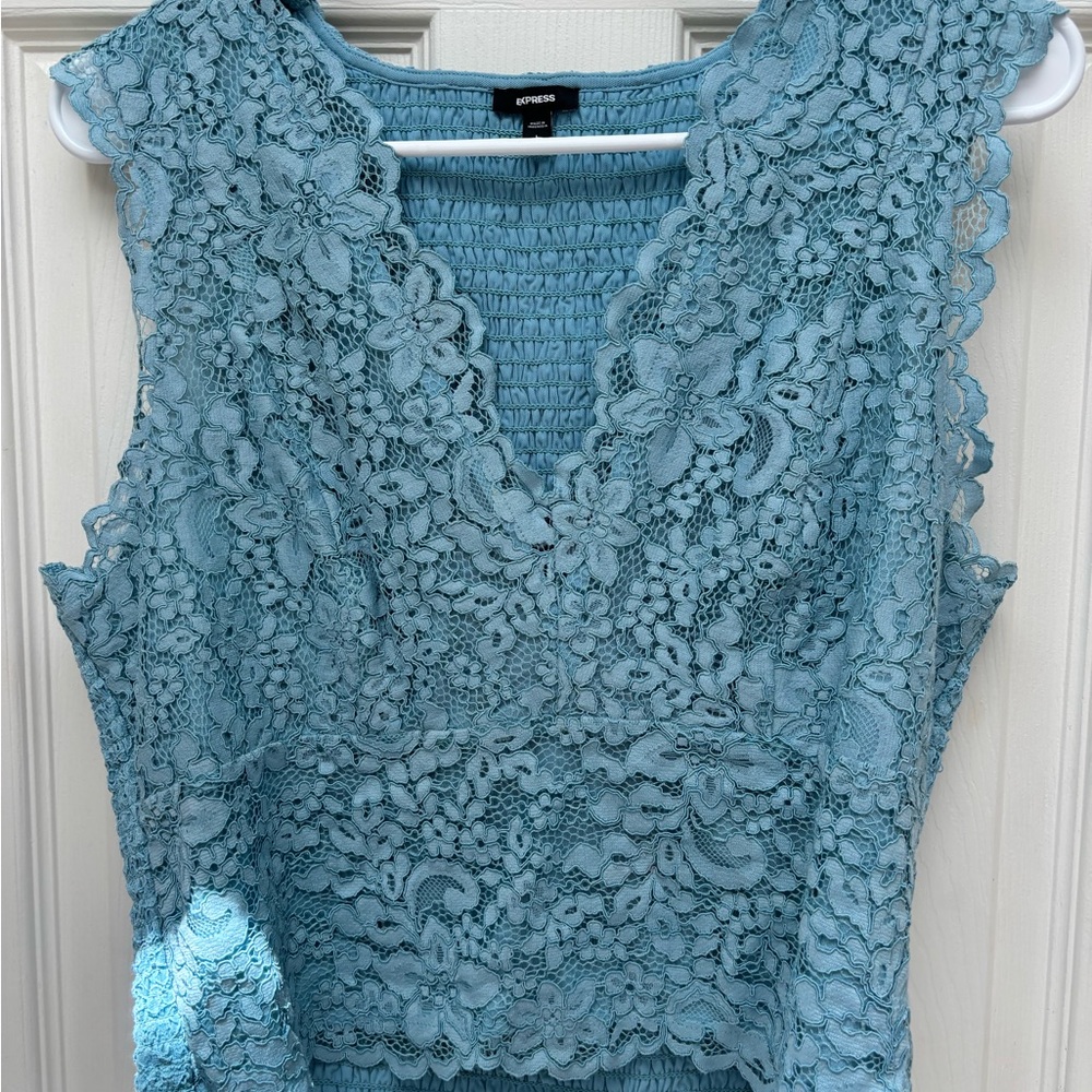 Express Blue Smocked Sleeveless Blouse